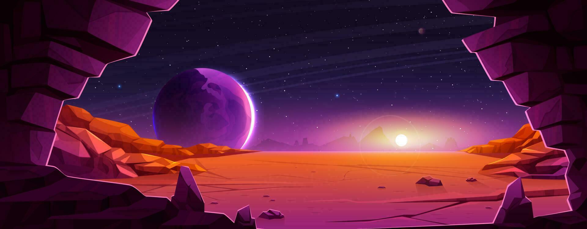 Alien red planet landscape cartoon background vector