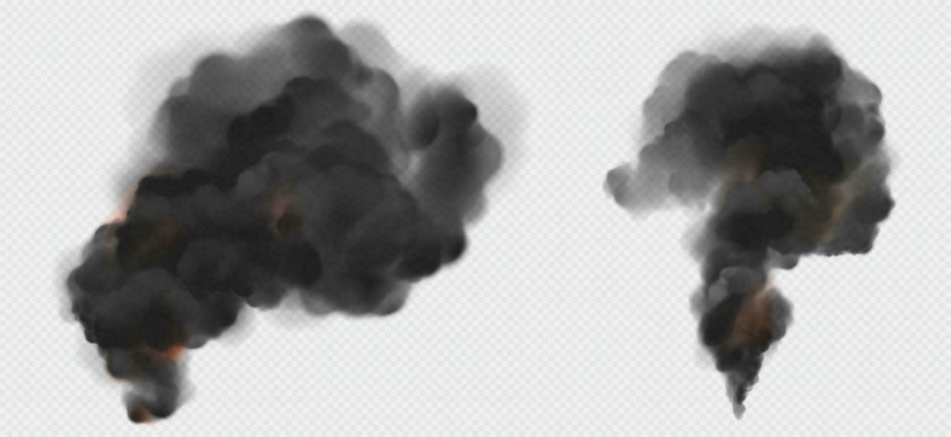 Black smoke or steam trails set, industrial smog vector