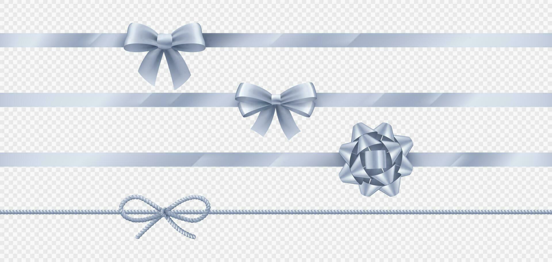 Isolated realistic silver ribbon gift bow knot vector