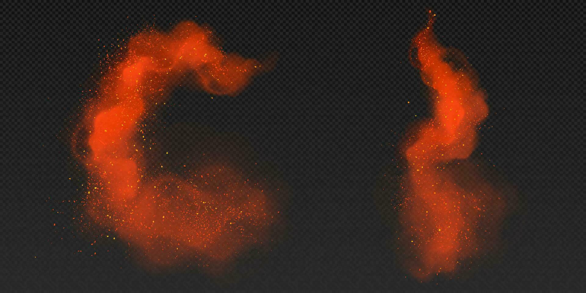 Realistic set of red dust clouds on dark vector
