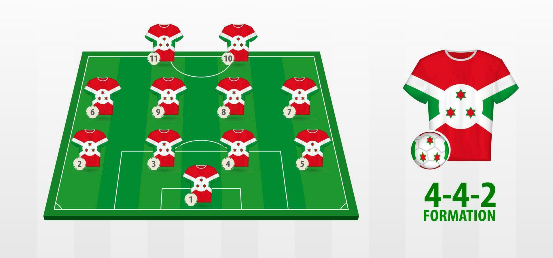 Burundi National Football Team Formation on Football Field. vector