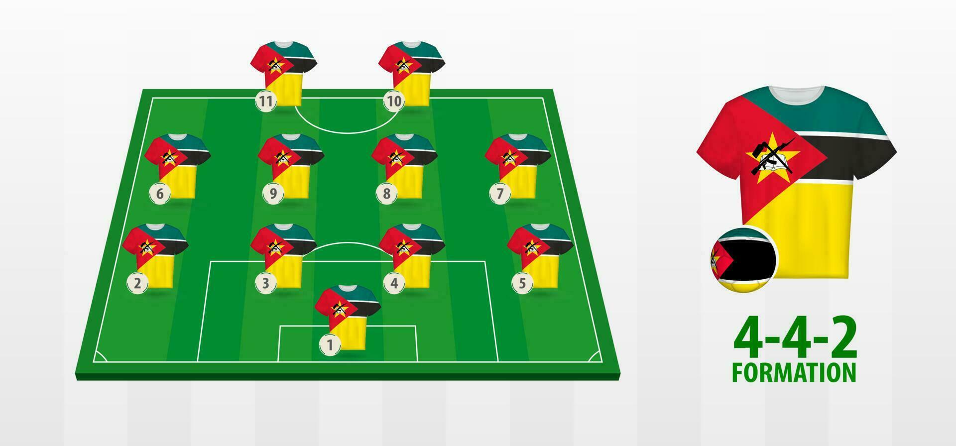 Mozambique National Football Team Formation on Football Field. vector