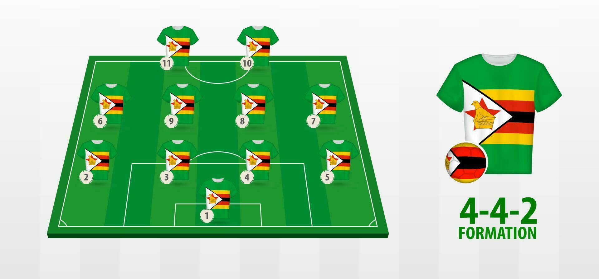 Zimbabwe National Football Team Formation on Football Field. vector