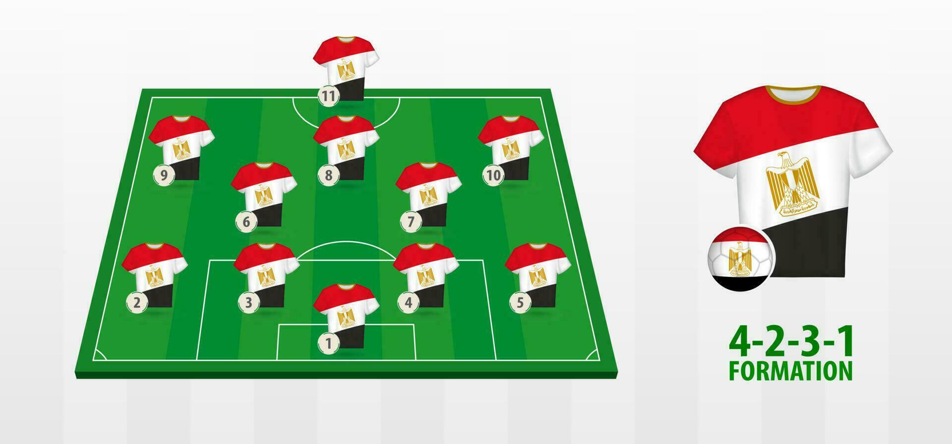 Egypt National Football Team Formation on Football Field. vector