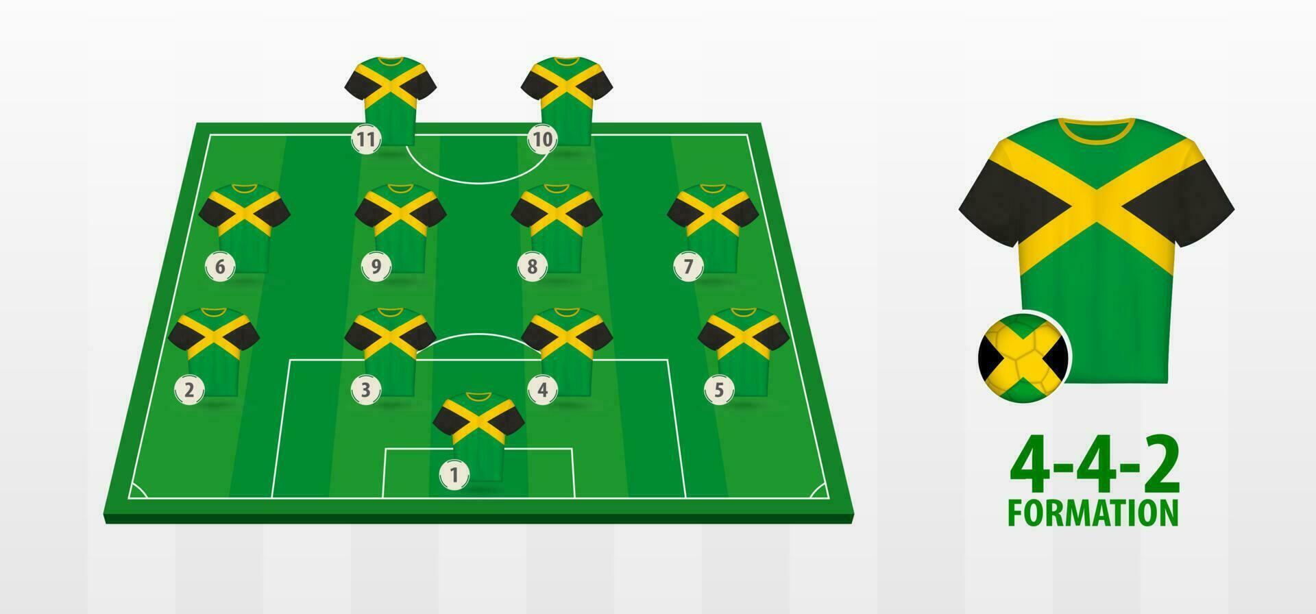 Jamaica National Football Team Formation on Football Field. vector