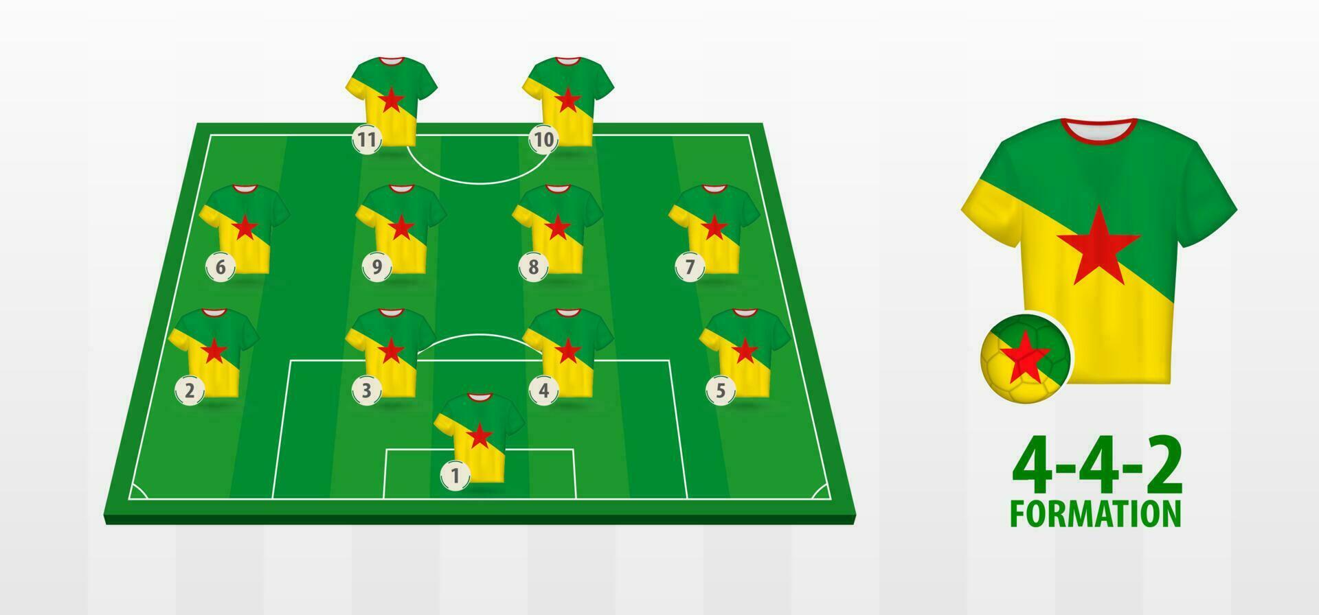 French Guiana National Football Team Formation on Football Field. vector