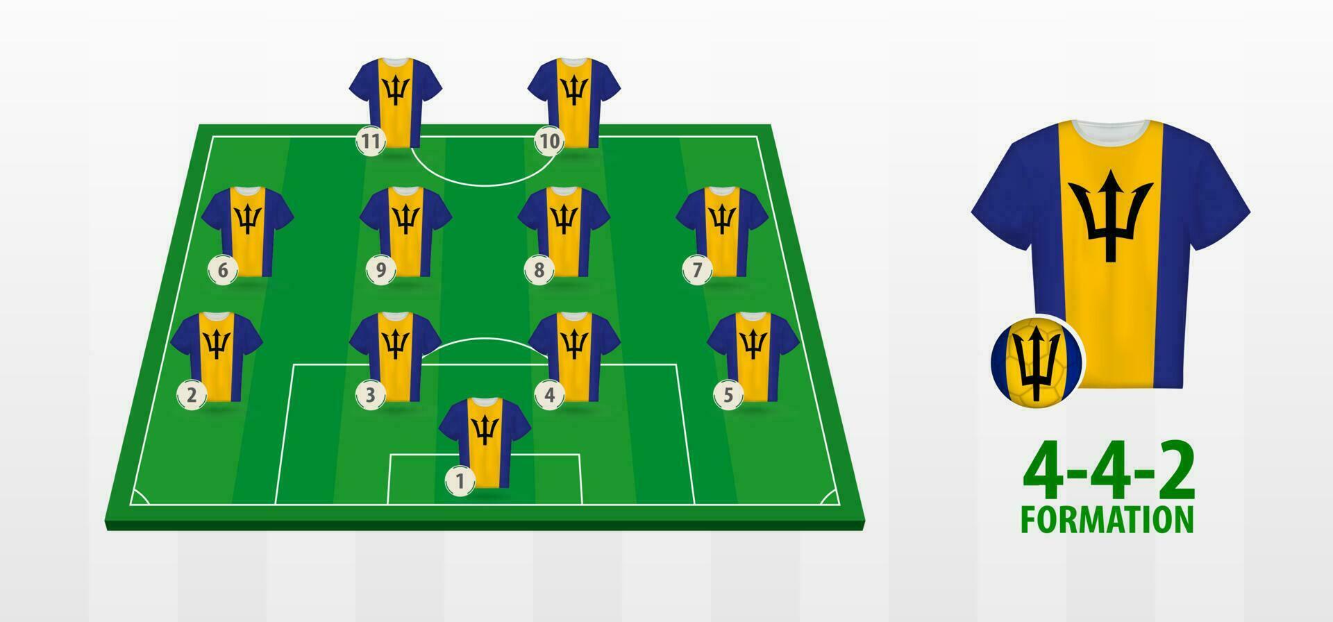 Barbados National Football Team Formation on Football Field. vector