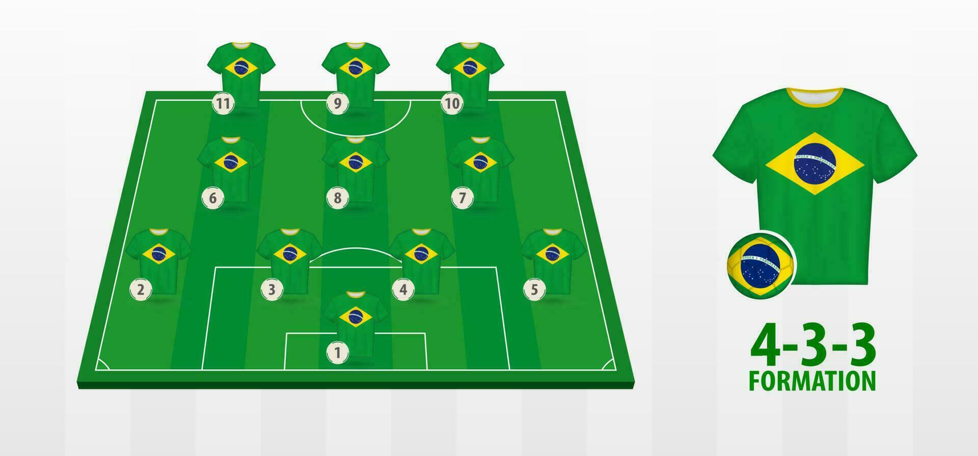 Brazil National Football Team Formation on Football Field. vector