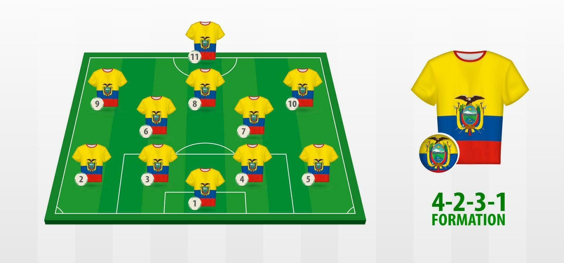 Ecuador nacional fútbol americano equipo formación en fútbol americano campo. vector