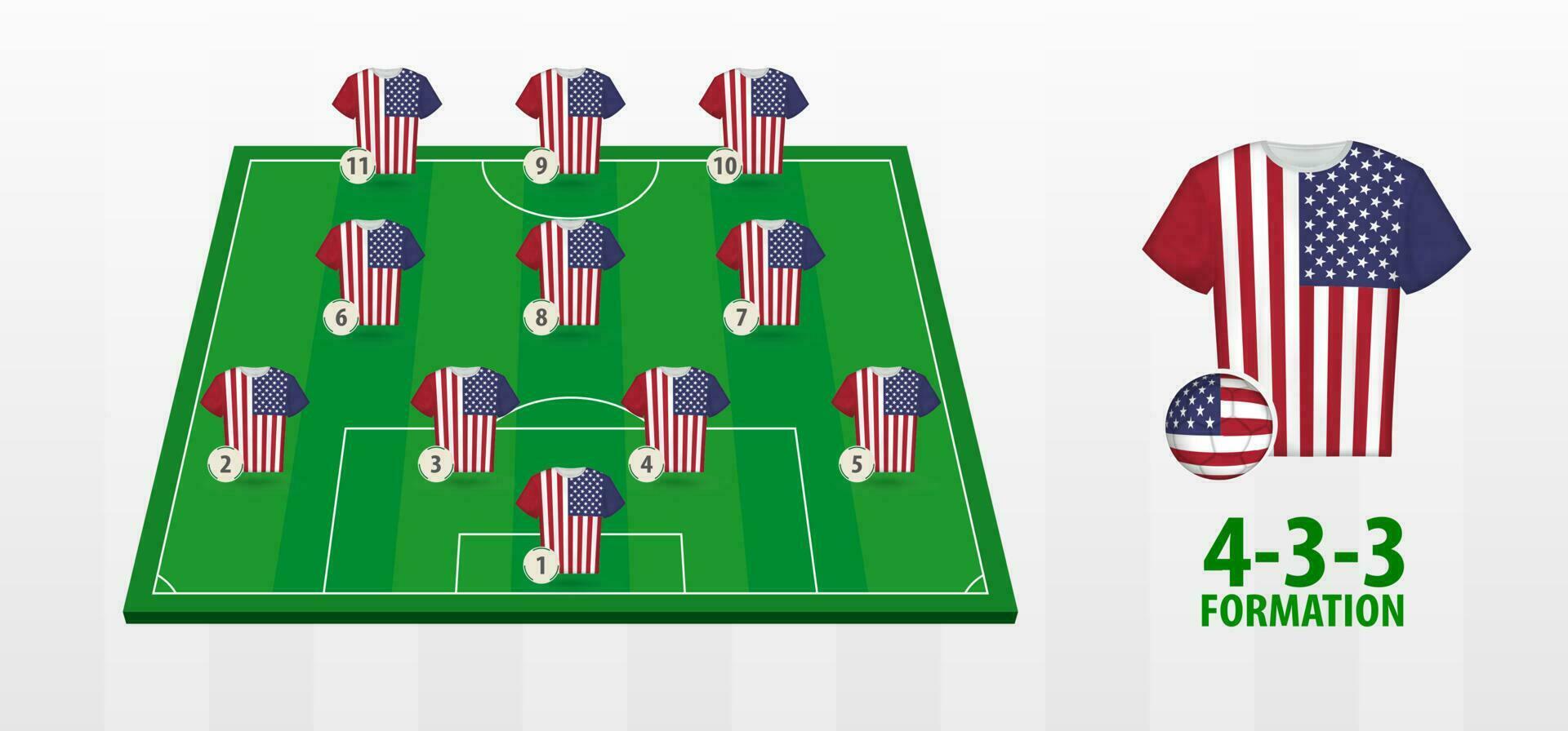 USA National Football Team Formation on Football Field. vector