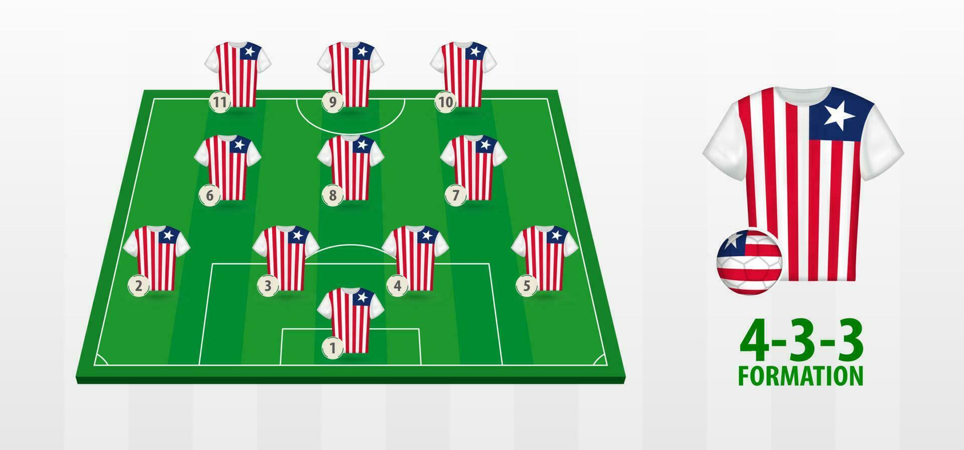 Liberia National Football Team Formation on Football Field. vector