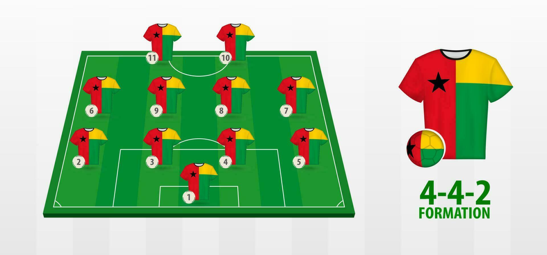 Guinea-Bissau National Football Team Formation on Football Field. vector