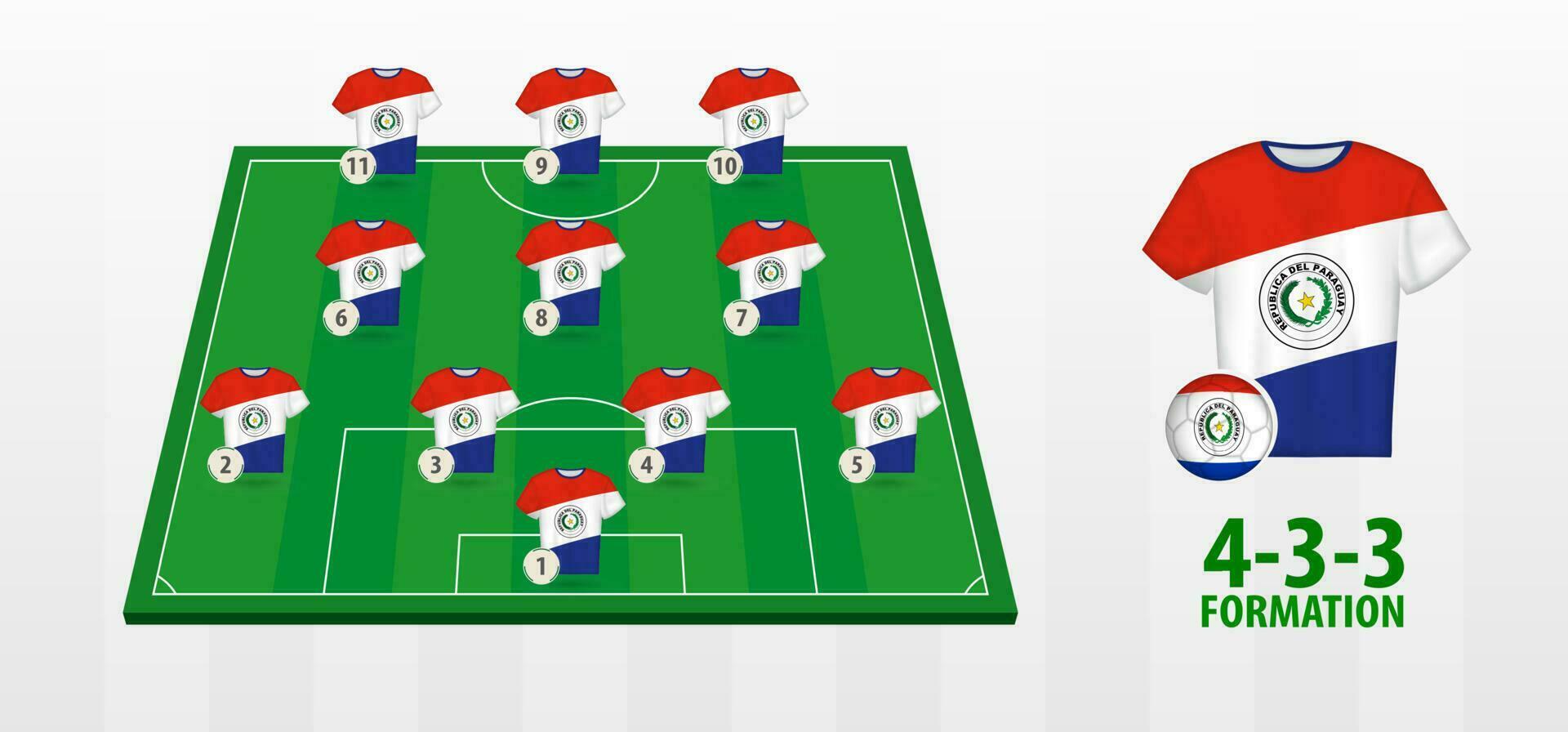 Paraguay National Football Team Formation on Football Field. vector