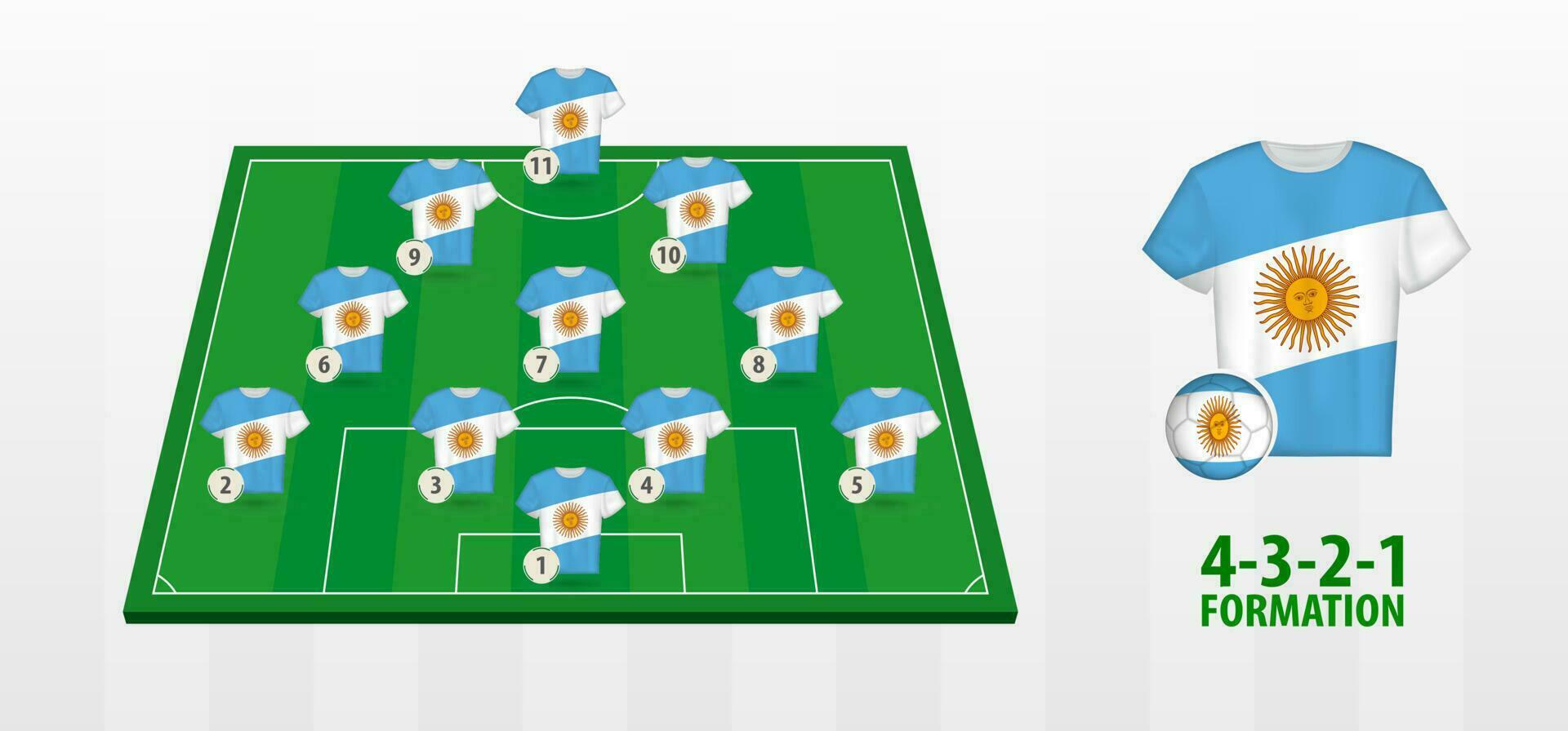 Argentina National Football Team Formation on Football Field. vector