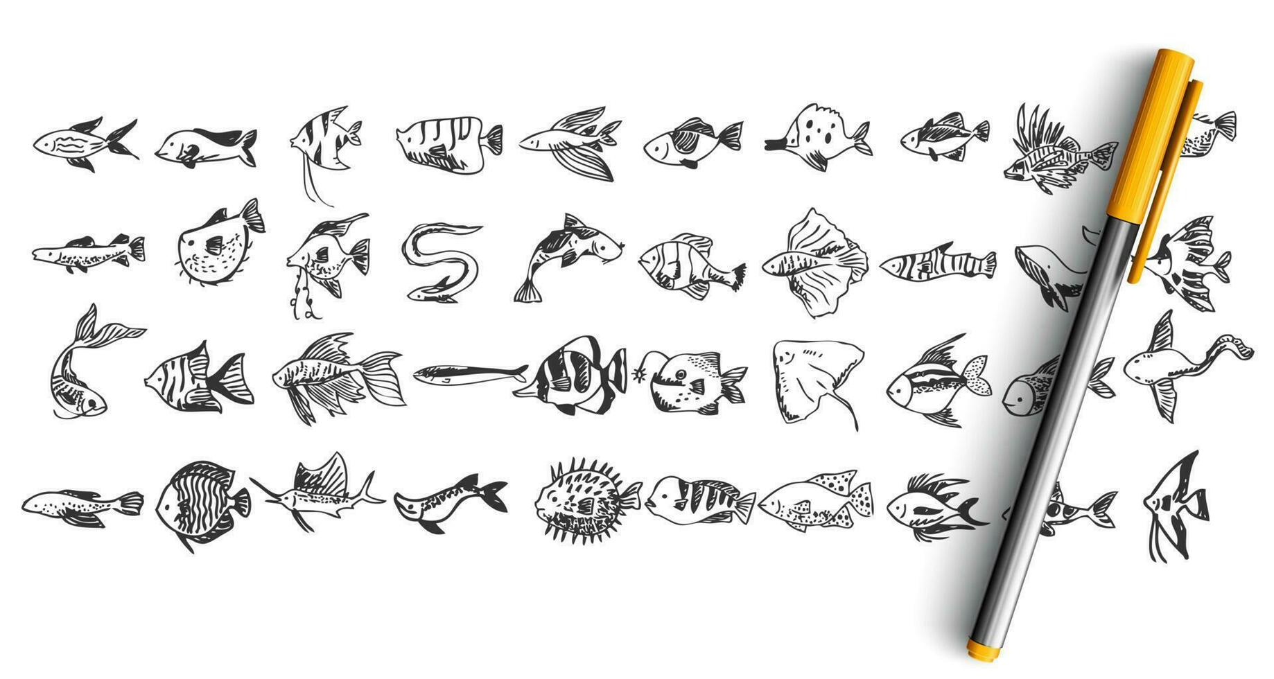 Fish doodle set vector