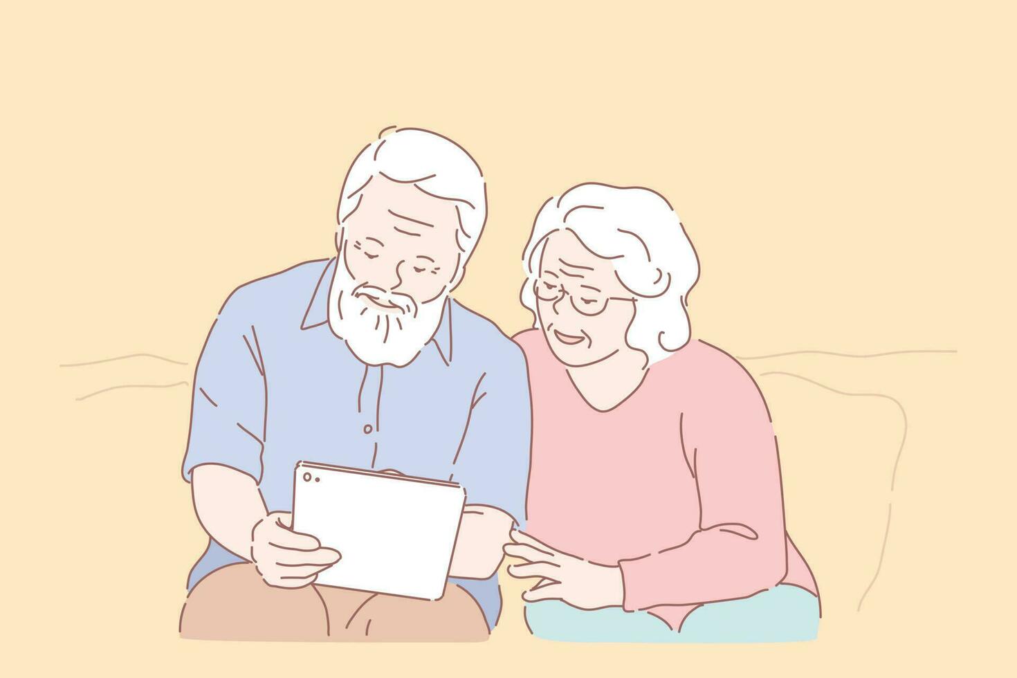 Studying tablet by elderly people concept vector