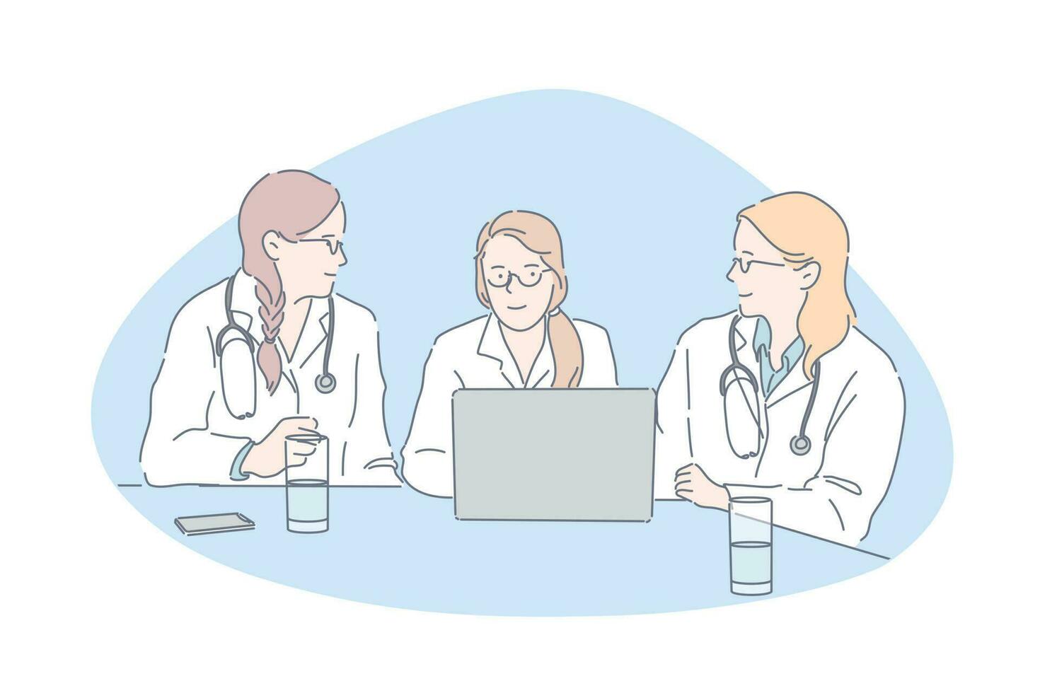 doctores reunión, hospital personal, clínica personal concepto vector