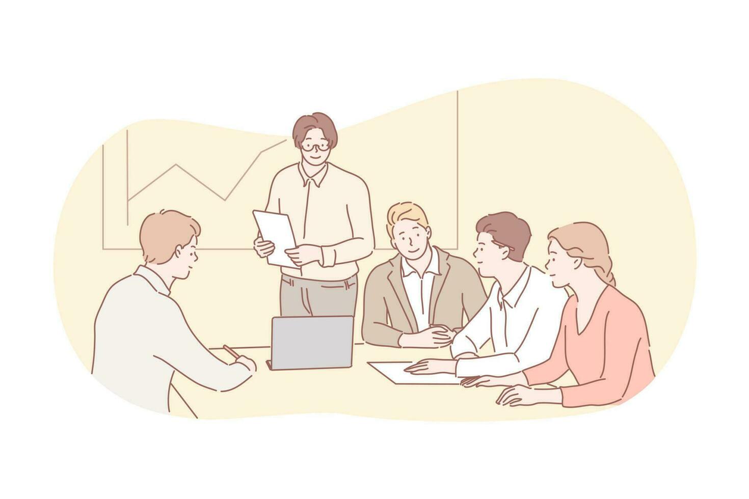 Business meeting, presentation, training, teamwork concept. vector