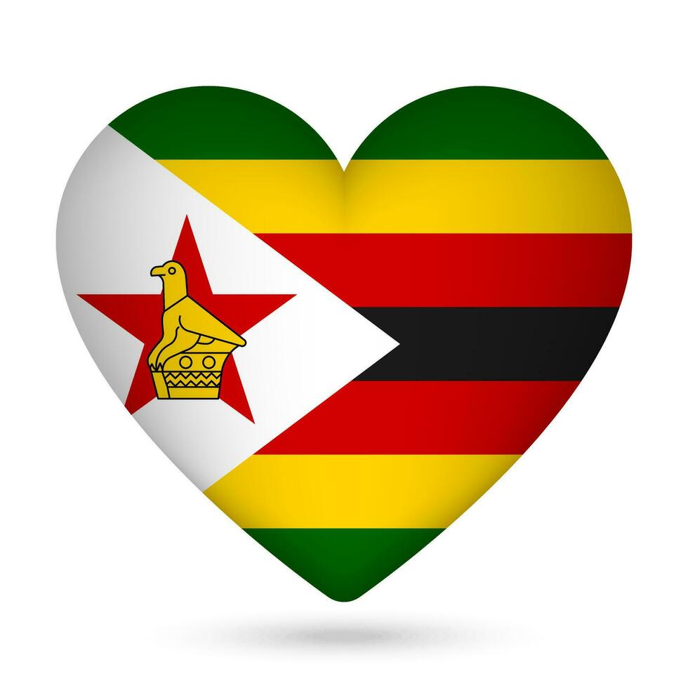 Zimbabwe flag in heart shape. Vector illustration.