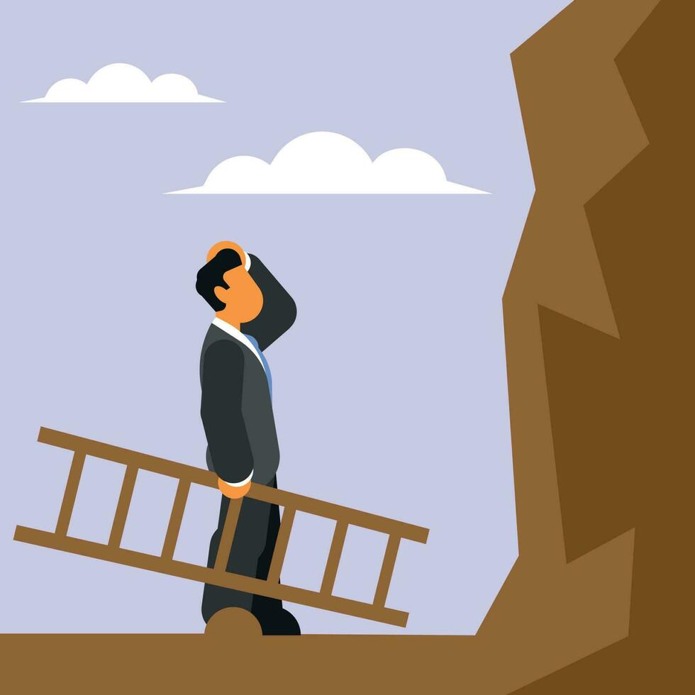 Businessman Holding The Ladder, Isolated Background. vector