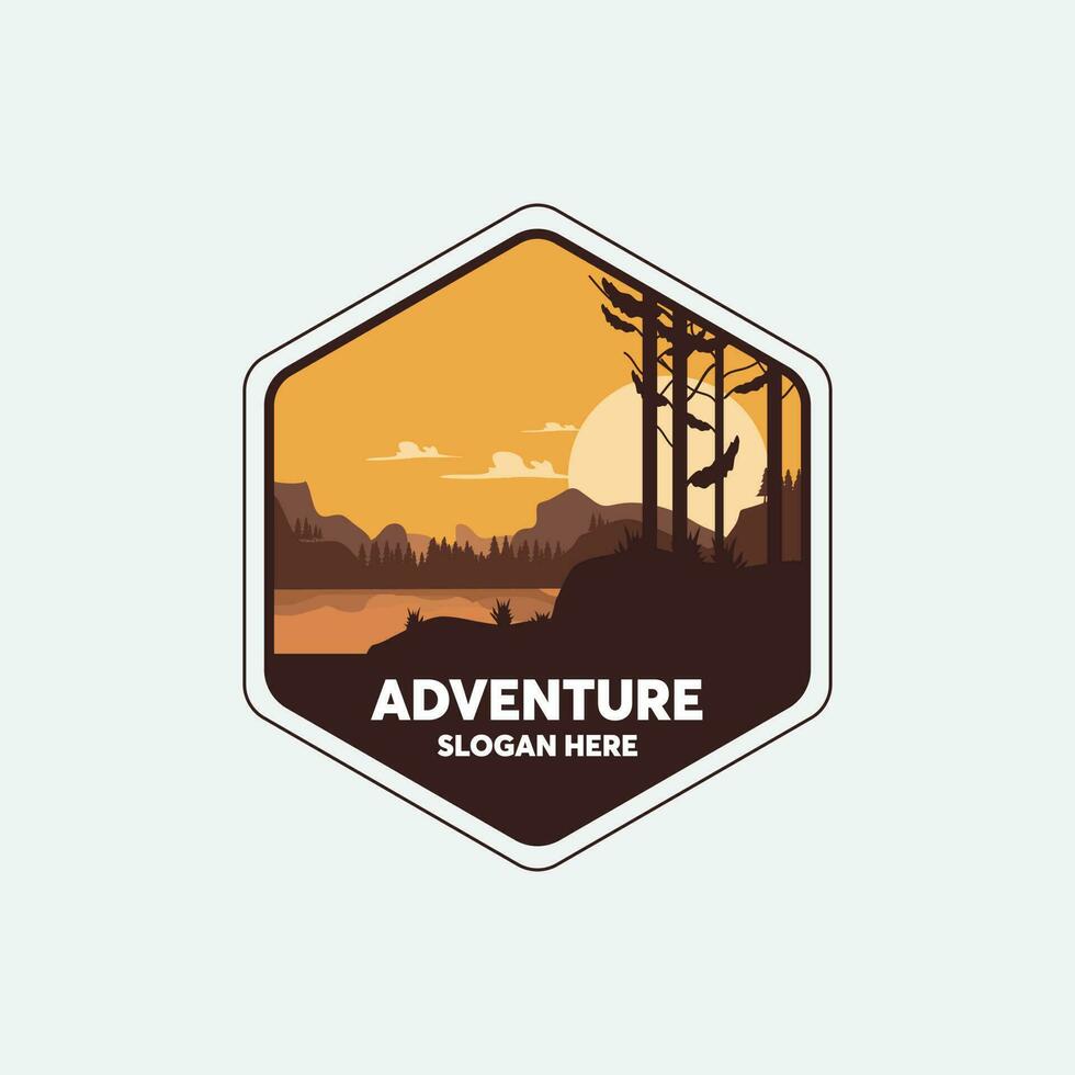 Mountain label. Hiking emblem, mountain emblem badge and outdoor hill travel label. Tourism logo. adventure logo. vector
