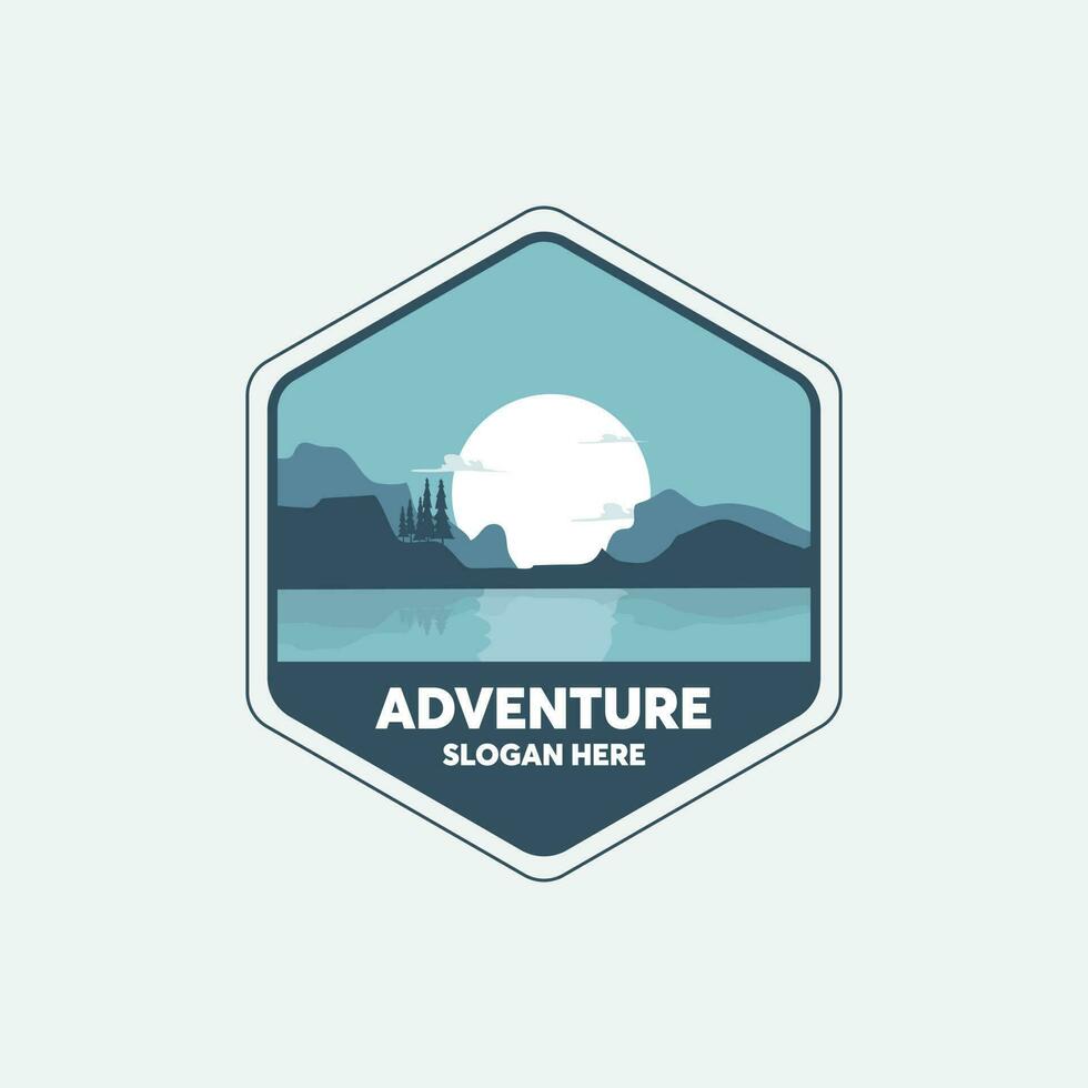 Mountain label. Hiking emblem, mountain emblem badge and outdoor hill travel label. Tourism logo. adventure logo. vector