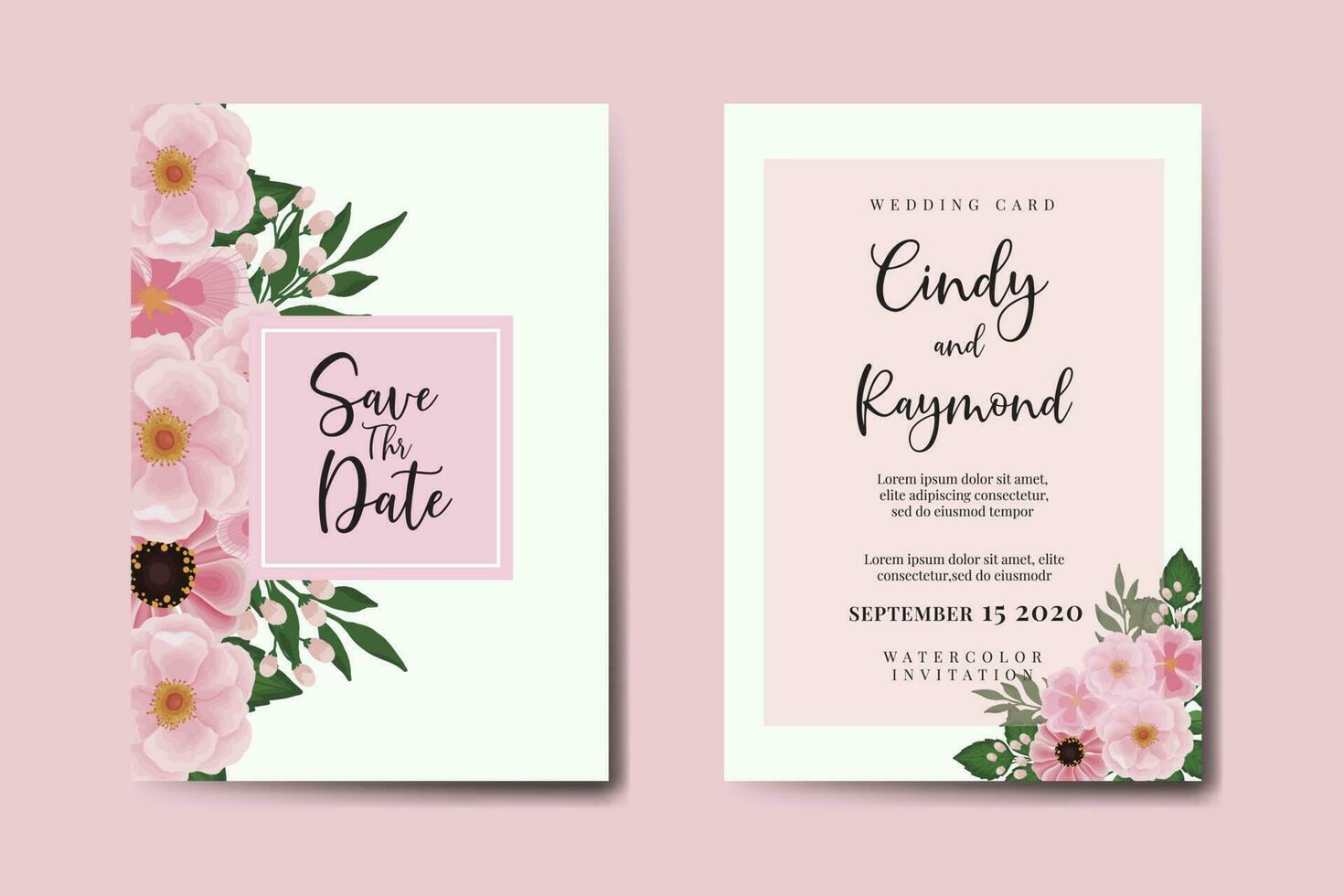 Boda invitación marco colocar, floral acuarela digital mano dibujado rosado flor diseño invitación tarjeta modelo vector