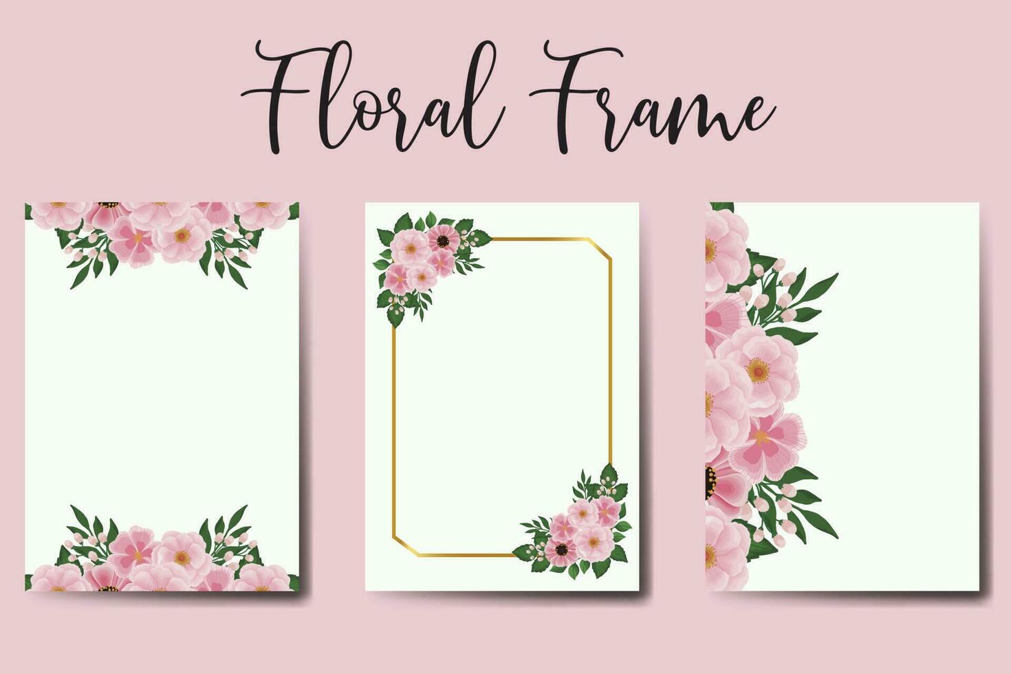 Wedding invitation frame set, floral watercolor Digital hand drawn Pink Flower design Invitation Card Template vector