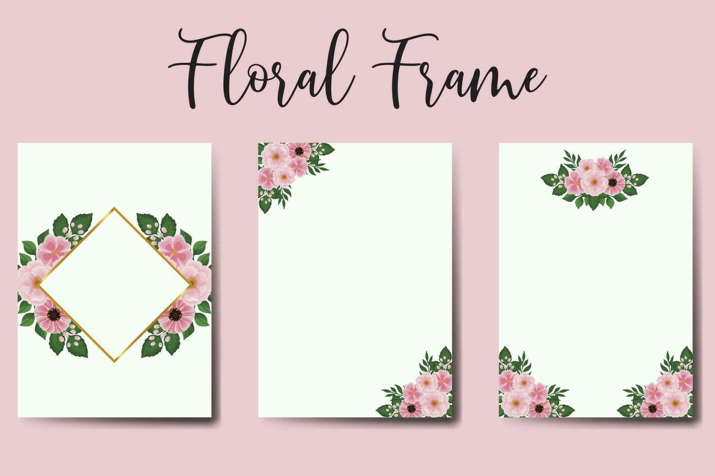 Wedding invitation frame set, floral watercolor Digital hand drawn Pink Flower design Invitation Card Template vector