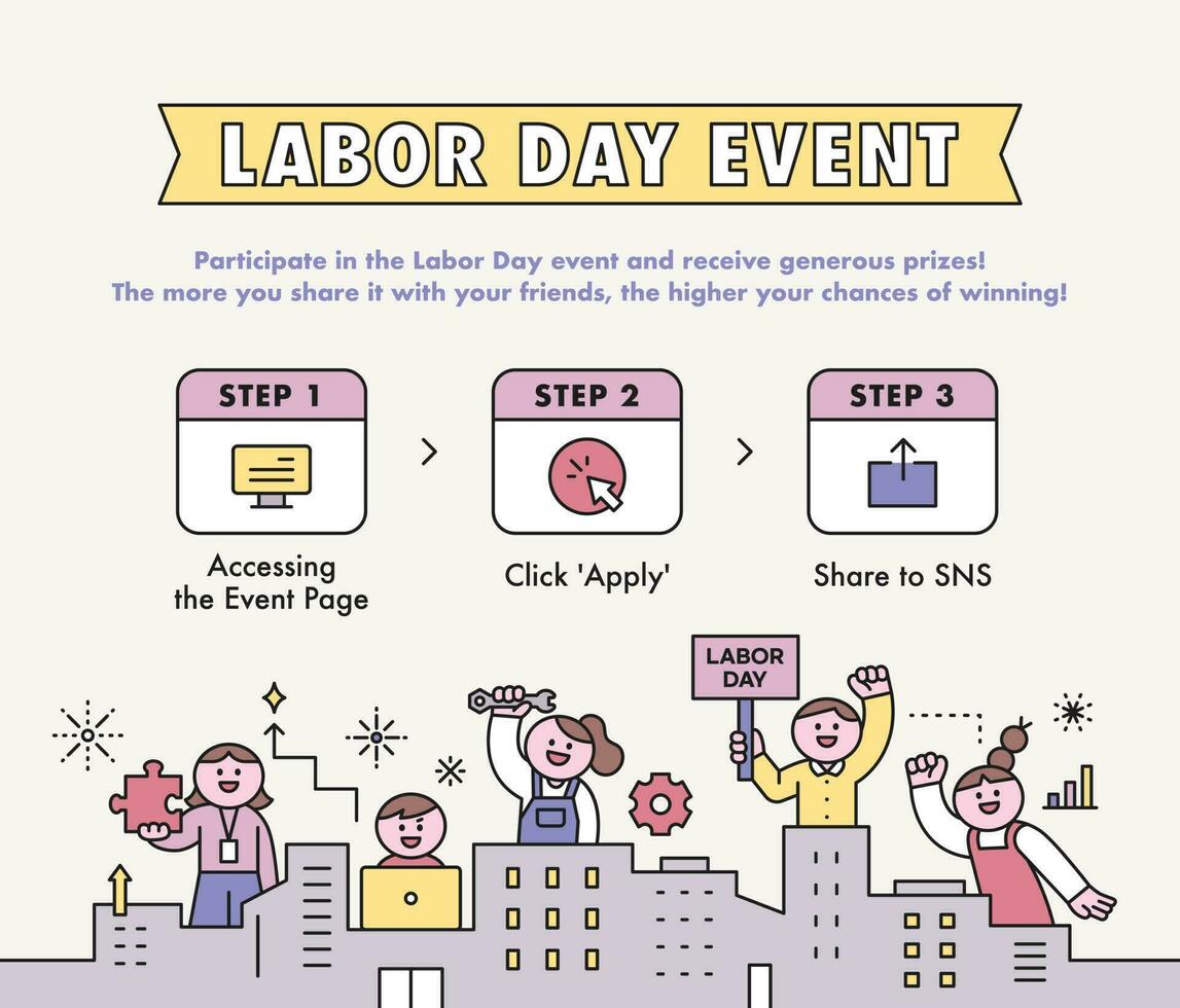 Labor Day. people who are working. Cute characters doing labor rights movement. Event banner template. vector