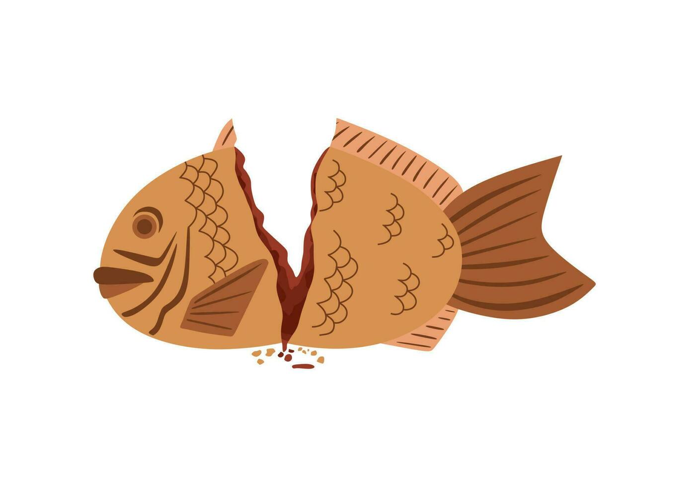 Taiyaki, Japanese fish-shaped cake with red bean filling, classic street vendor snack in Japan vector