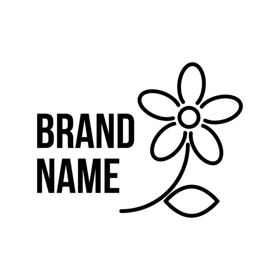 Black line logo with flower on white background. Eco logo vector