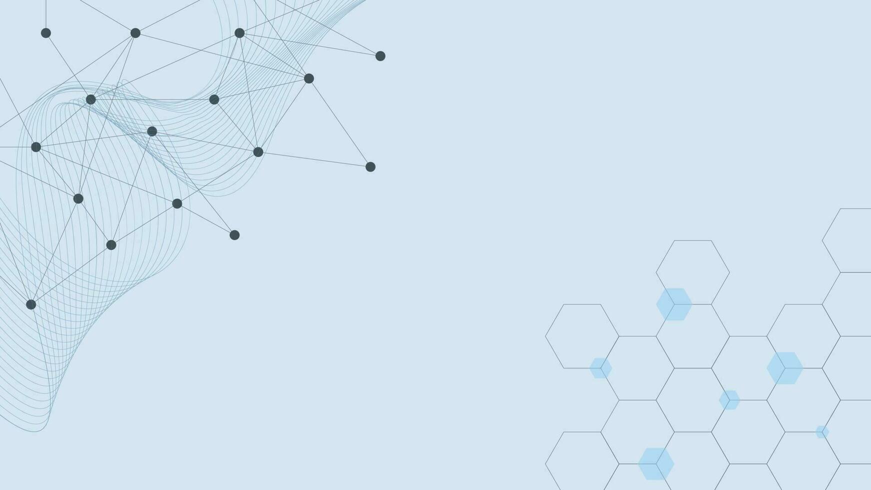 Abstract geometric background with dots lines connection, wave flow and hexagon shapes. Molecular structure concept design. Vector illustration.