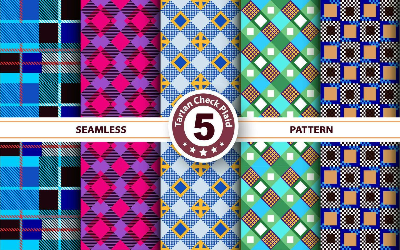 Set Tartan Plaid Scottish Seamless Pattern. Flat textile fabric pattern ornament design. Texture from tartan, plaid, tablecloths, shirts, clothes, dresses, bedding, blankets and other textile. vector