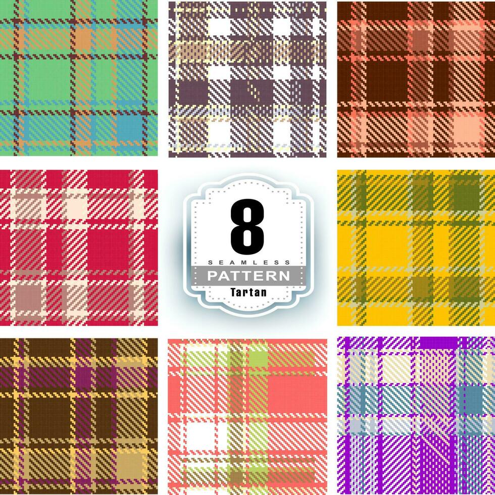 Set Tartan Plaid Scottish Seamless Pattern. Flat textile fabric pattern ornament design. Texture from tartan, plaid, tablecloths, shirts, clothes, dresses, bedding, blankets and other textile. vector