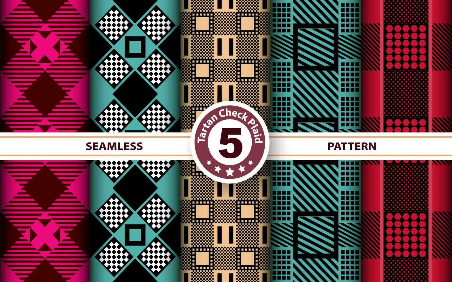 Set Tartan Plaid Scottish Seamless Pattern. Flat textile fabric pattern ornament design. Texture from tartan, plaid, tablecloths, shirts, clothes, dresses, bedding, blankets and other textile. vector