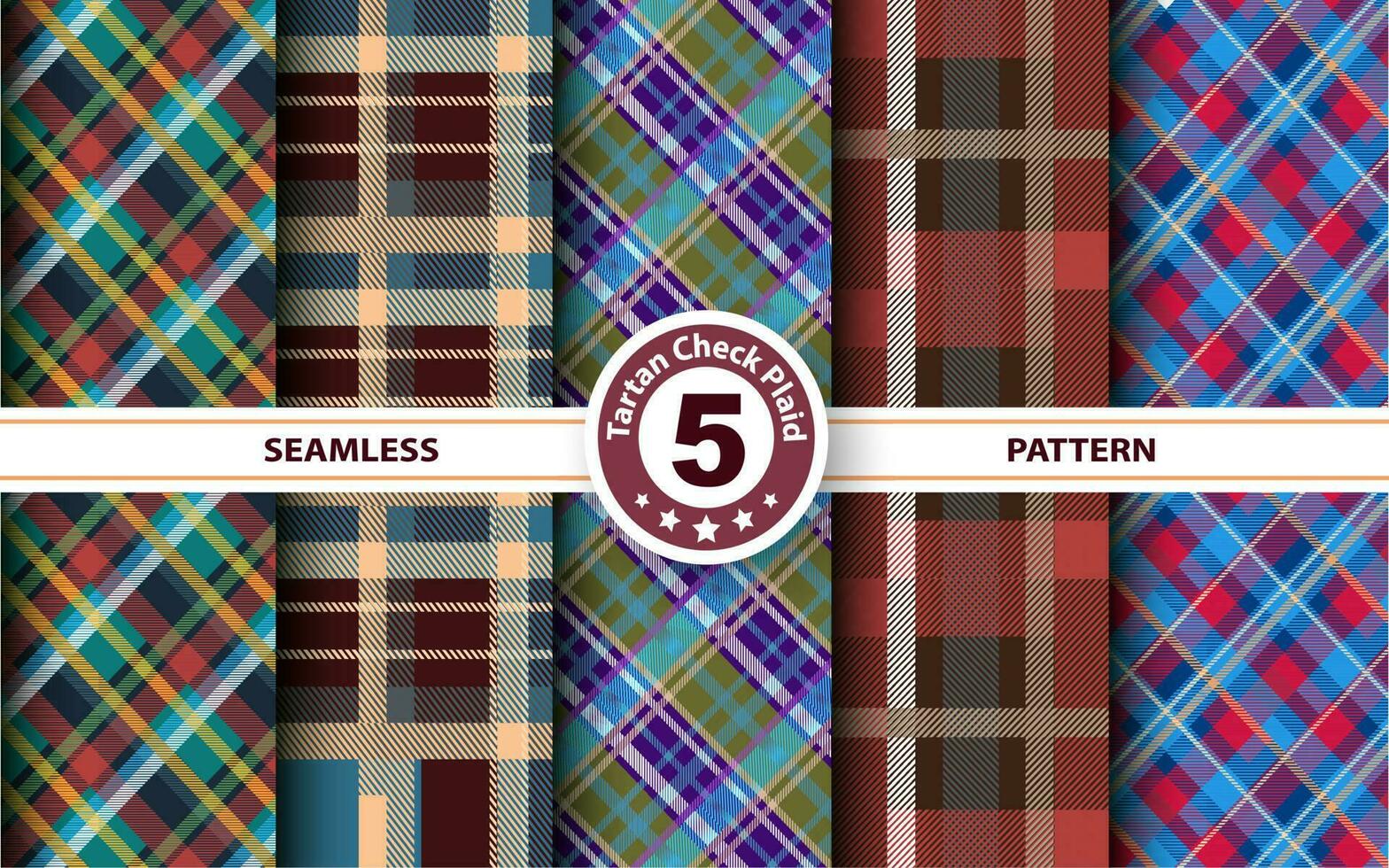 Set Tartan Plaid Scottish Seamless Pattern. Flat textile fabric pattern ornament design. Texture from tartan, plaid, tablecloths, shirts, clothes, dresses, bedding, blankets and other textile. vector