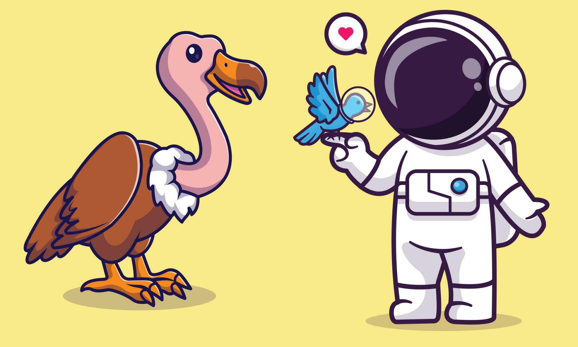 Cute astronaut playing with bird in space cartoon vector icon illustration. science animal