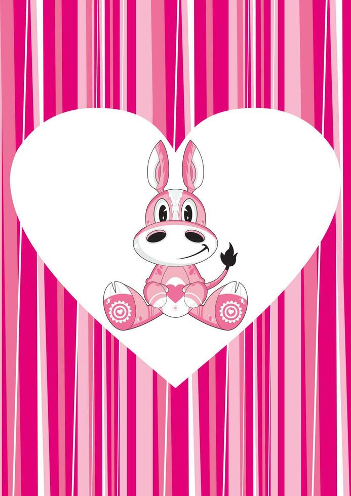 Cute Cartoon Valentine Horse on Pink Striped Background Farmyard Animal Illustration vector