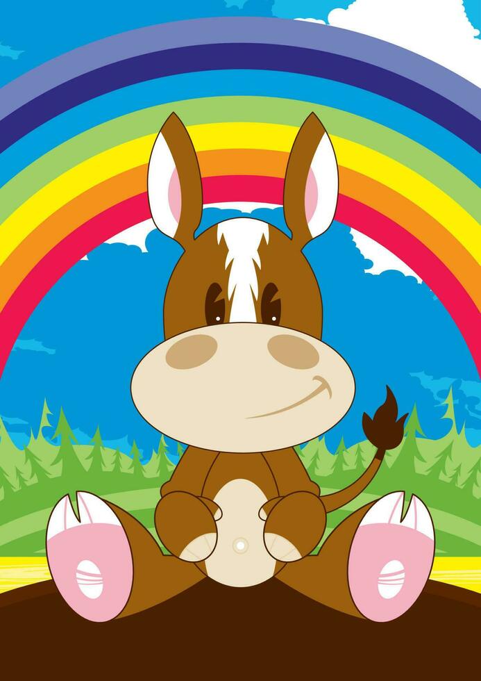 Cute Cartoon Horse with Rainbow Farmyard Animal Illustration vector