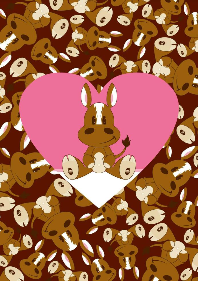 Cute Cartoon Valentine Horse Farmyard Animal Illustration vector