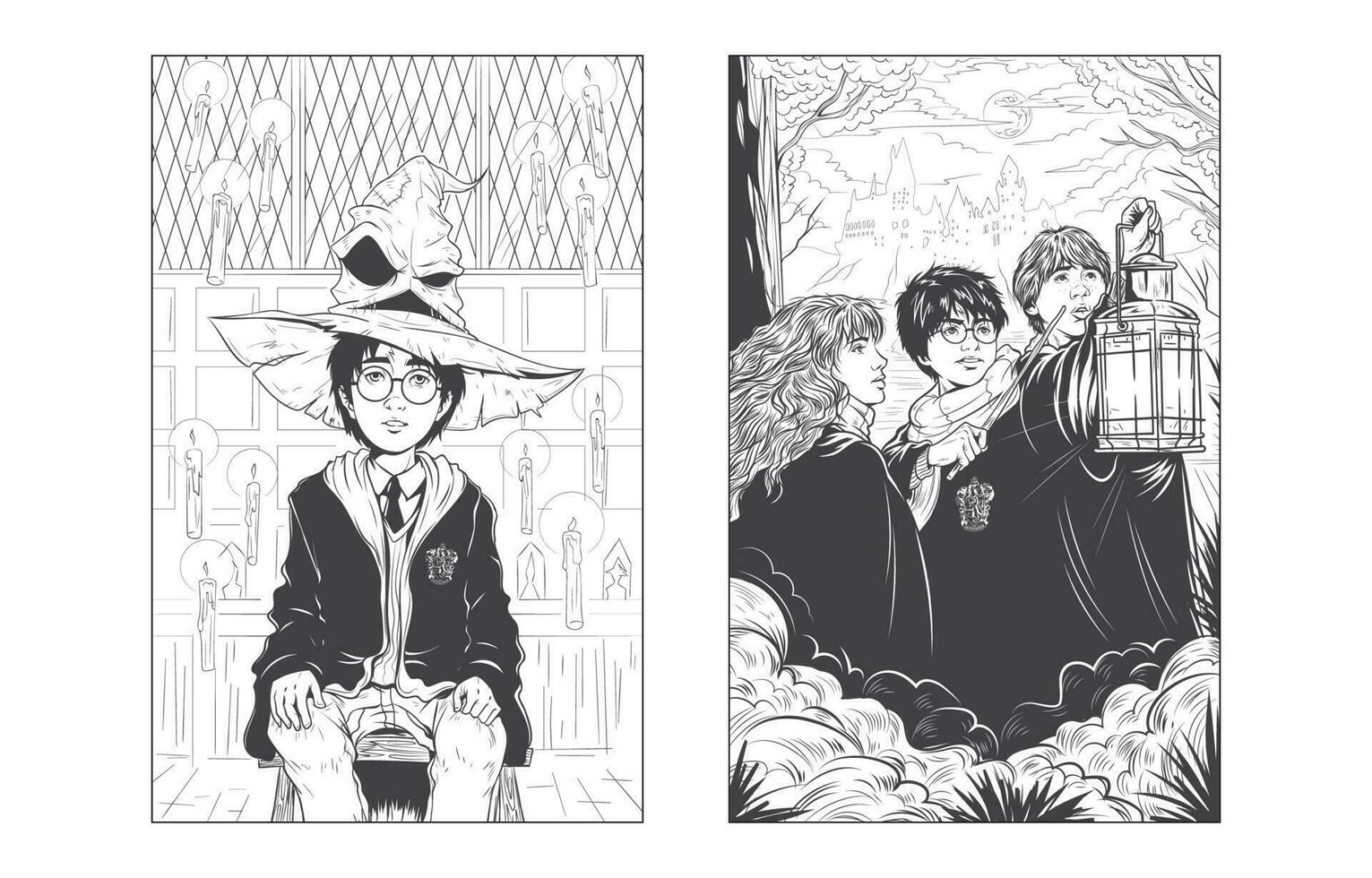 The Story of Young Wizard in Children Coloring Book Pages Part 01 vector