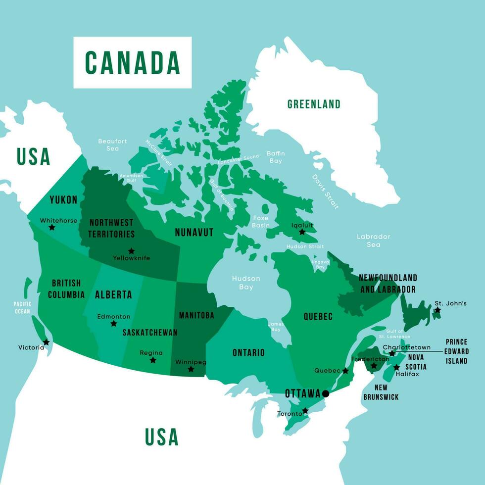 Canada Country and Capital City Full Map vector