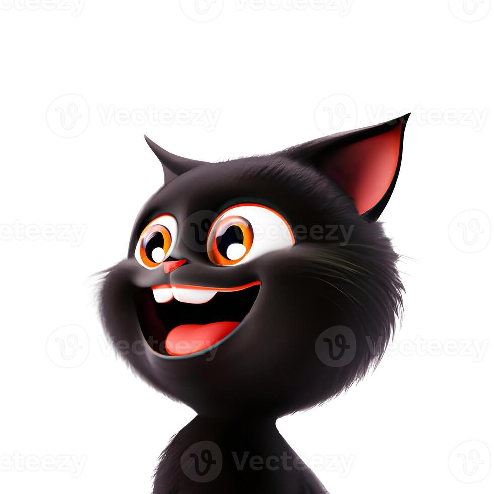 negro dibujos animados contento gatito sonriente aislado en blanco fondo, generativo ai foto