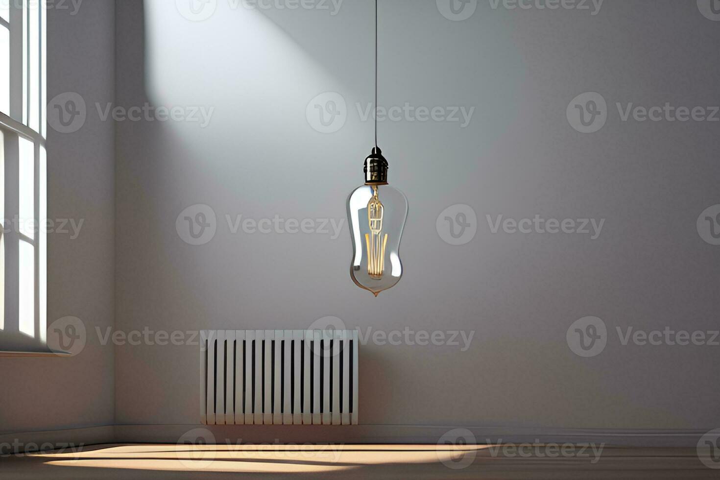 Idea light bulb in the room. 3D rendering concept. photo