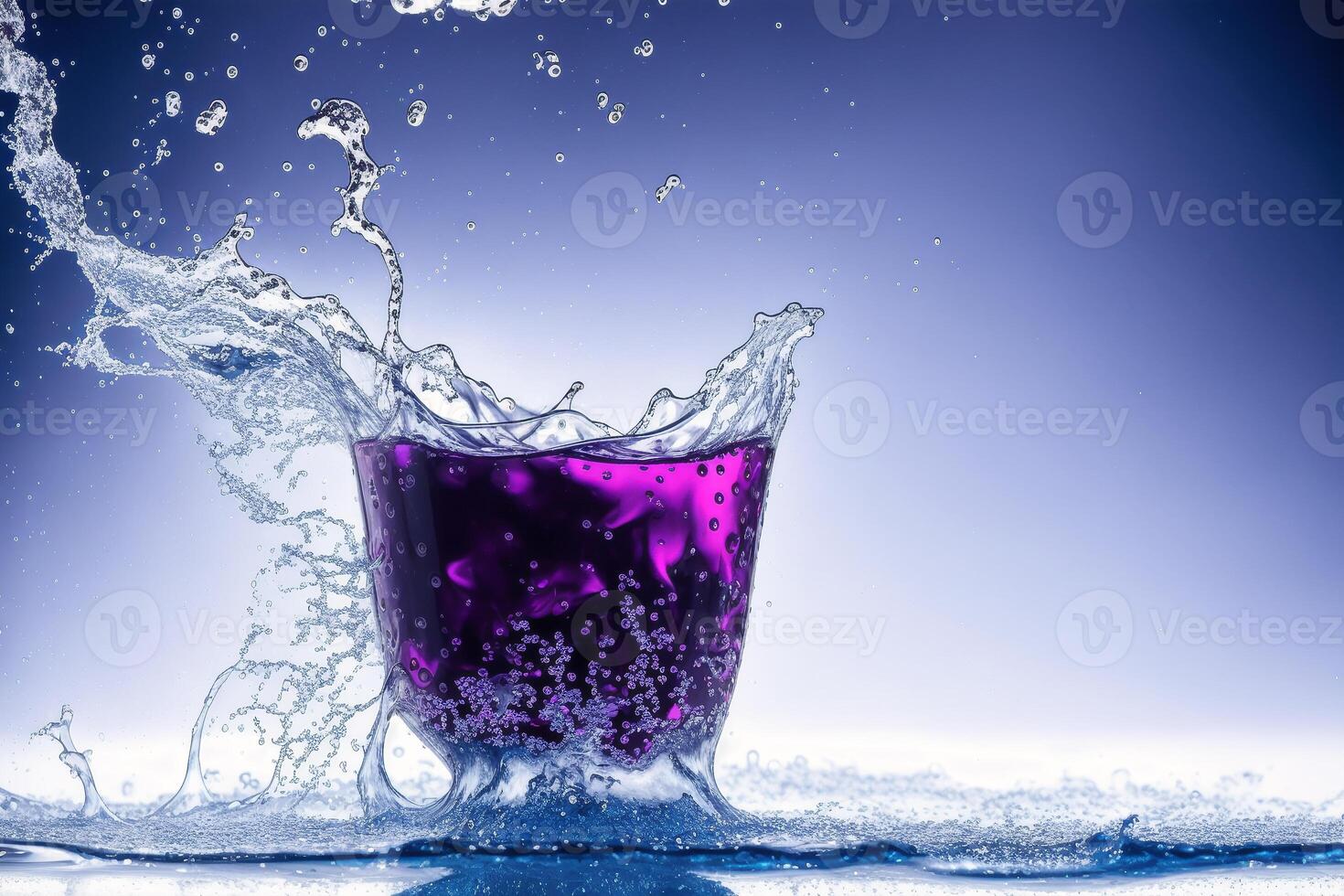 Water splash with bubbles on blue background. Abstract background. photo
