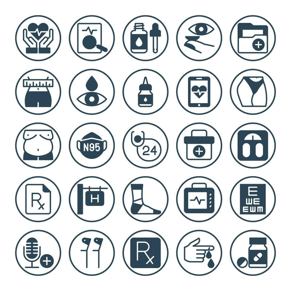 Circle glyph icons for Medical healthcare. vector