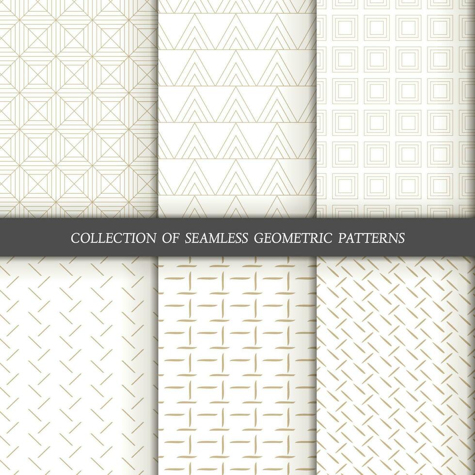 Set of 6 vector seamless patterns. Geometrical patterns on a white background.