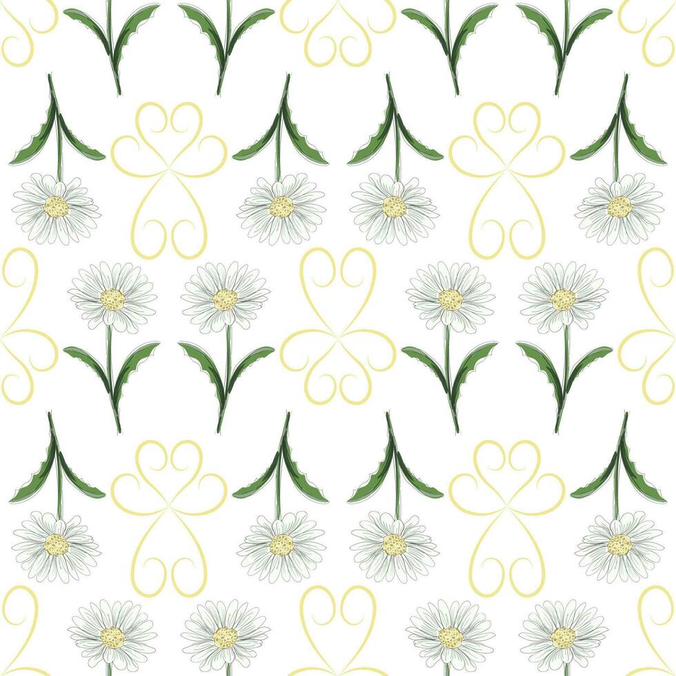 Modern seamless floral pattern, hand-drawn daisies on a white background. An elegant template for fashionable prints, printing, website design. vector