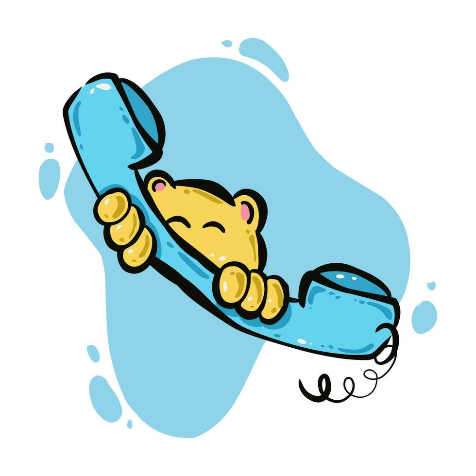 Blue cute telephone receiver icon illustration vector